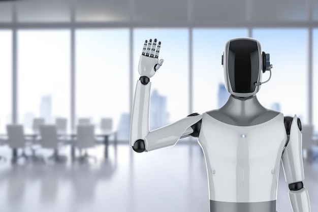 Automation worker concept with ai assistant robot hand up in smart office
