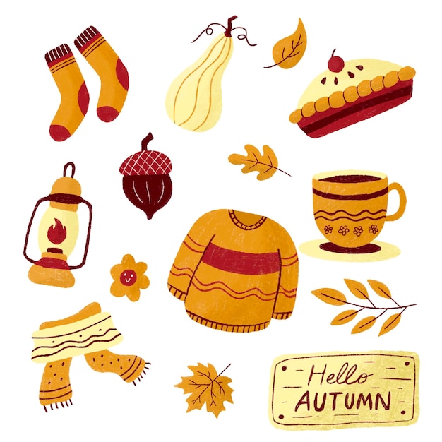 Autumn element with cute illustration style