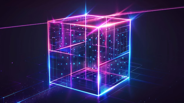 Background abstract square box Futuristic modern illuminated neon light lines wallpaper AI generated image