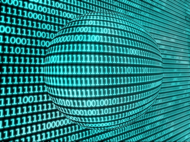 background blue spherical binary code. computer technology concept