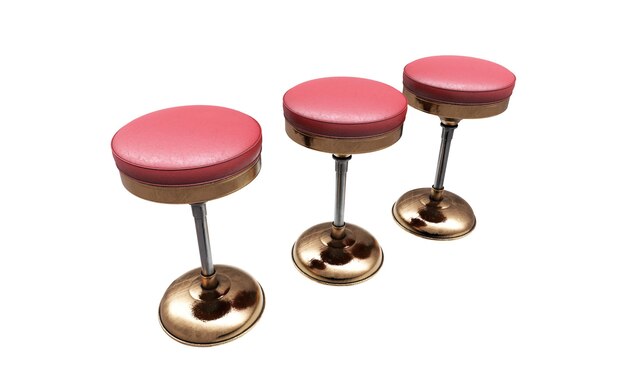 Bàn bar hiện đại với hai ghế trên nền trắng, kết xuất 3D