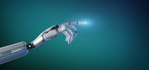 Bàn tay robot Cyborg trên một đồng phục hiển thị 3D
