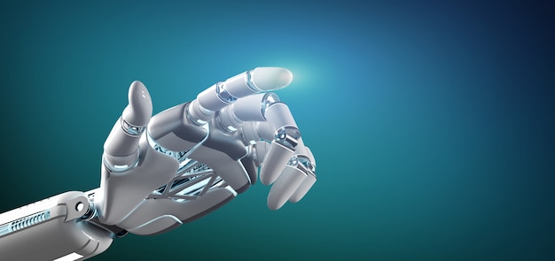 Bàn tay robot Cyborg trên một đồng phục hiển thị 3D