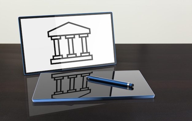 Bank Icon on Tablet Screen