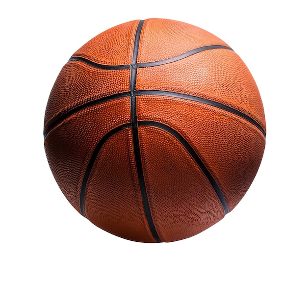 Basketball ball spinning in the air floating isolated on white background
