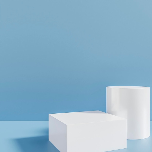 Beautiful blue parasian photo background with white tube and box shaped stand for cosmetic products