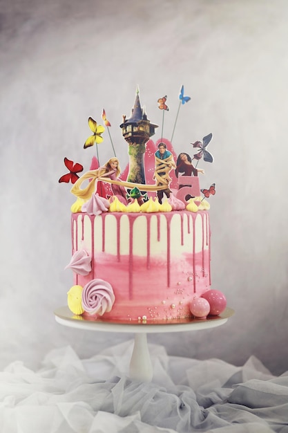 Beautiful festive cake biscuit with different creams and decorated