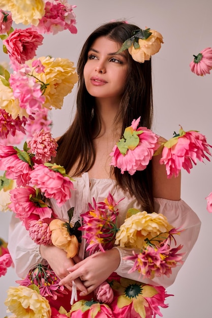 beautiful woman in a floral embrace