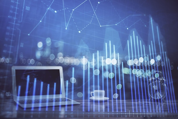 Biểu đồ Forex голограмма trên bàn với nền máy tính Phơi sáng đa lớp Khái niệm về thị trường tài chính