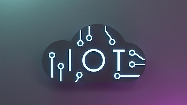 Biểu tượng logo vật thể Internet Neon khái niệm IoT kết xuất 3D