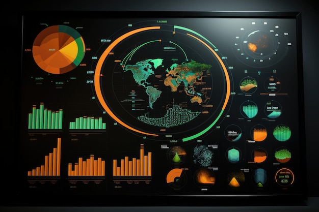 Big data analytics report Infographic with graph and diagrams on abstract background Distribution of data by business categories Created with Generative AI