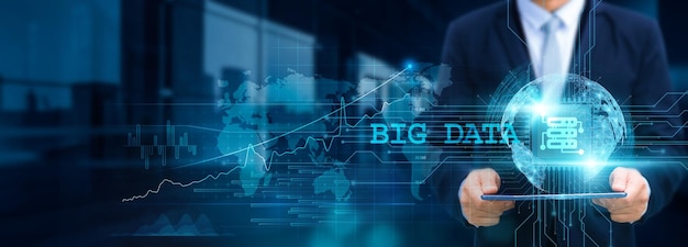 big data in the realm of data analytics businessman use tablet and leverage massive datasets