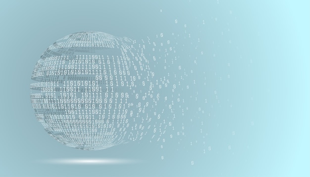 Binary code globe. Technology planet. Big data. Global network. Artificial intelligence. From chaos to system.
