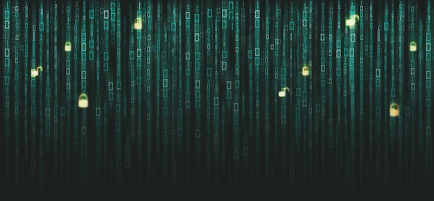 binary matrix code on the screen. numbers of the computer matrix on the internet system. the concept of coding, hacker or mining of cryptocurrency bitcoin.