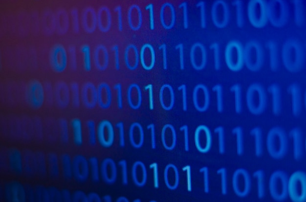 Binary number, computer on blue background screen concept, internet and computer technology