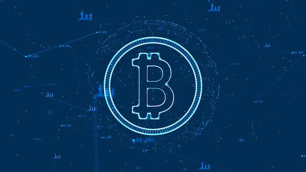 bitcoin blockchain crypto currency with bitcoin currency sign in digital cyberspace.
