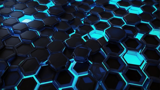 Black hexagons with glowing blue edges