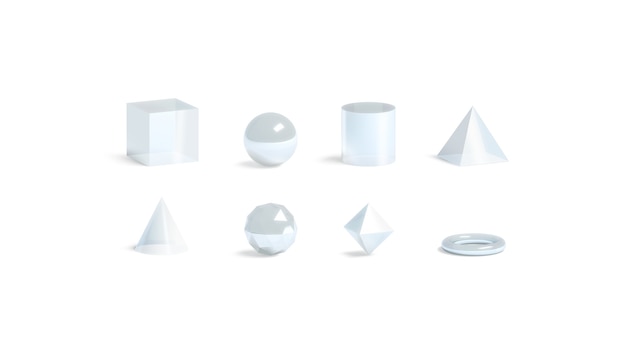 Blank white glass geometric shapes  set, isolated