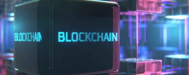 Blockchain technology on abstract cube The concept of the processing algorithm Processing a transaction on the blockchain 3d rendering