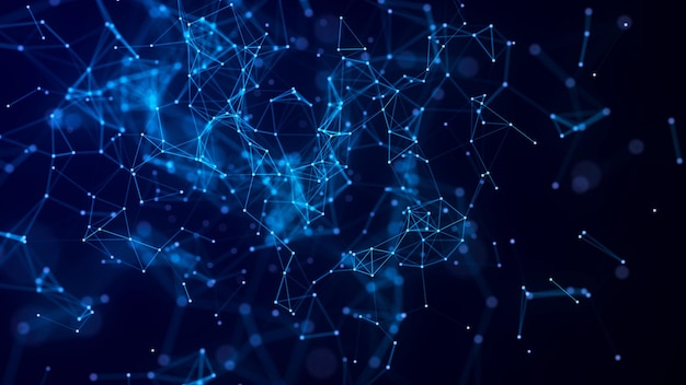 Blue abstract background with connection lines dots and triangles Technology network connection Digital structure of particles 3D rendering
