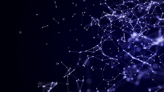 Blue abstract background with connection lines dots and triangles Technology network connection Digital structure of particles 3D rendering
