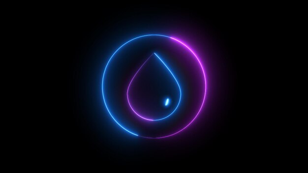 Blue and pink color glowing neon line Oil drop and water drop icon isolated on black background