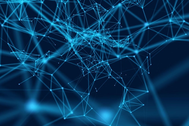Blue background with a pattern of lines and dots.