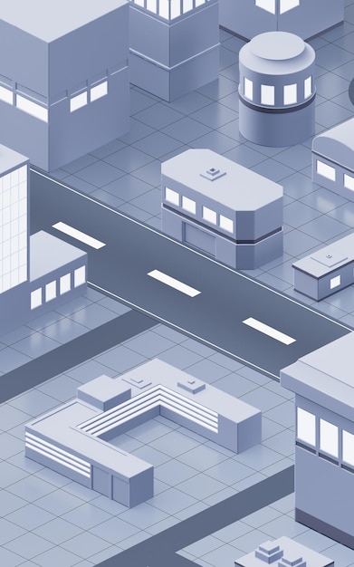 Blue city building with cartoon style 3d rendering