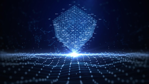 Blue Digital Cube Circle Rotation Technology and Metaverse