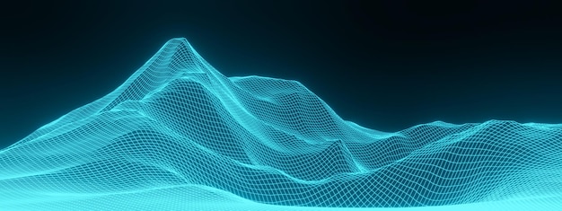 Blue grid neon mountain Wireframe terrain