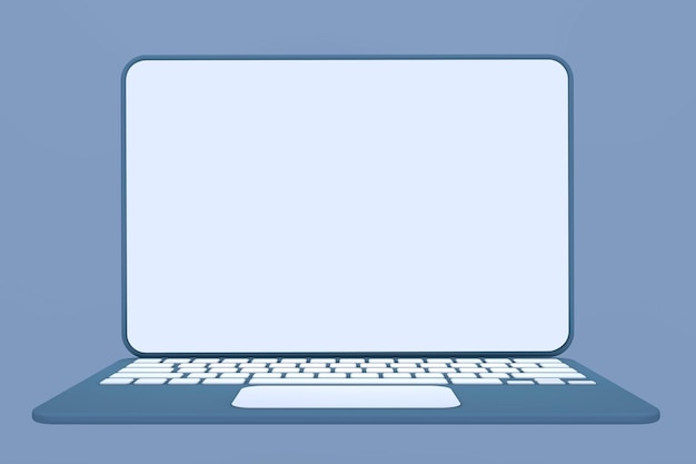 blue laptop with copy space on blue background. 3d rendering. minimal concept. business mockup