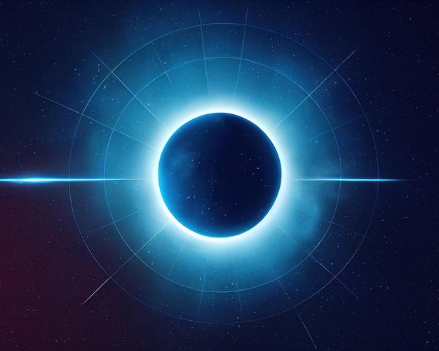 Blue Neon ring in space 3d render