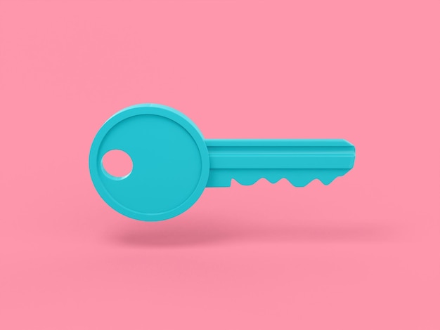 Blue one color key on pink flat background Minimalistic design object 3d rendering icon ui ux interface element