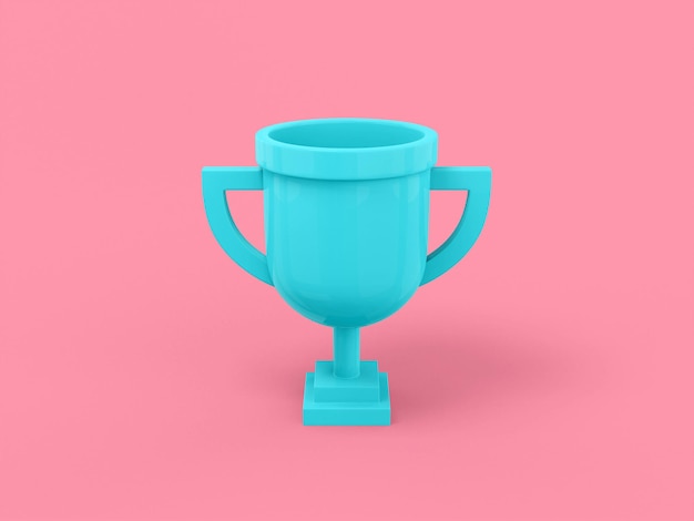 Blue one color prize cup on pink flat background Minimalistic design object 3d rendering icon ui ux interface element