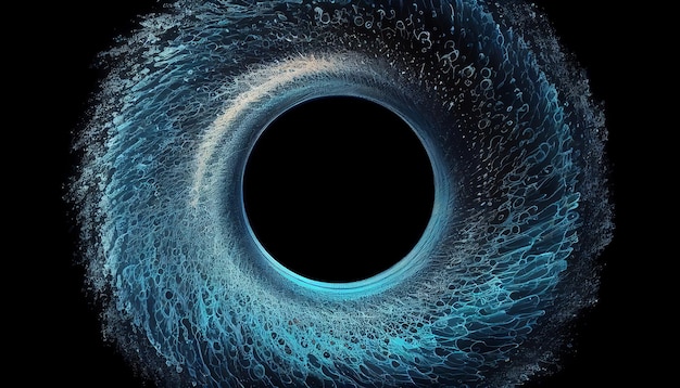 Blue wave with an abstract technology circle Particle motion Visualization of big data transfer Generative AI