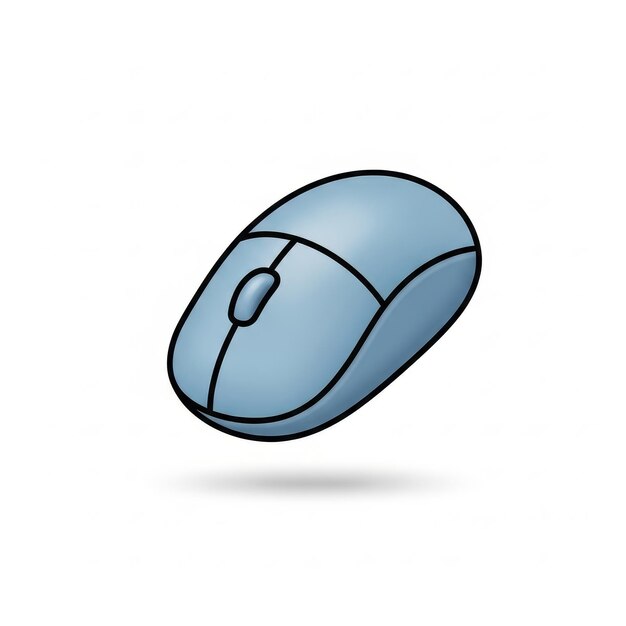 Blue wireless optical computer mouse with scroll wheel and left right click buttons floating on white background with shadow