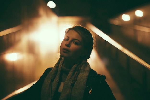 blurred motion of woman at night