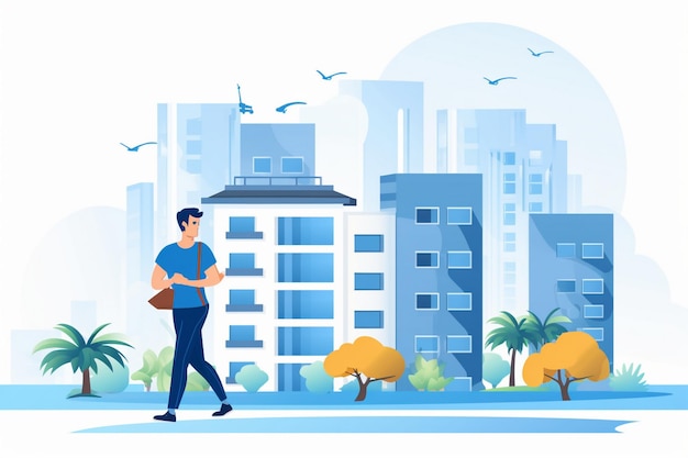 boy cycling in a city in front of a big house smart