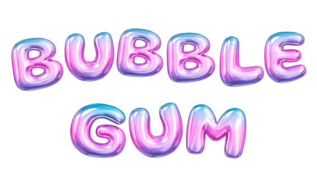 Bubble gum png 3D word sticker gradient balloon in pink transparent background