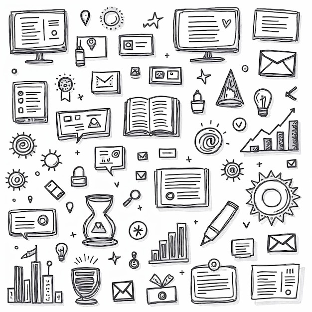 Business and Technology Sketch Icons