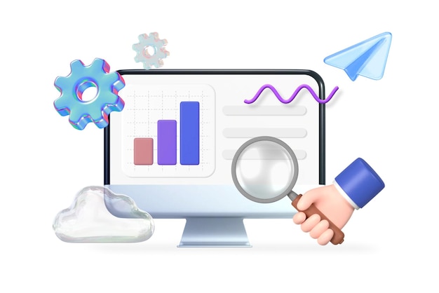 Business data analysis png 3D computer remix transparent background
