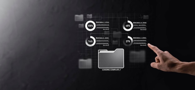 business developer hand using board framework on virtual modern computer showing innovation agile software development lean project management tool fast changes conceptdocument management system dms