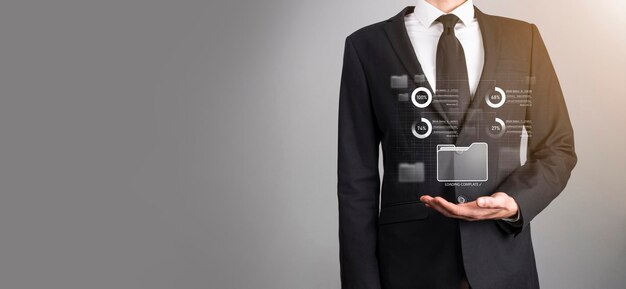 business developer hand using board framework on virtual modern computer showing innovation agile software development lean project management tool fast changes conceptdocument management system dms