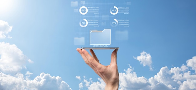business developer hand using board framework on virtual modern computer showing innovation agile software development lean project management tool fast changes conceptdocument management system dms