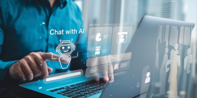 Business Man Developing Virtual Digital Web Design Using AI Technology for Coding and Data Analysis