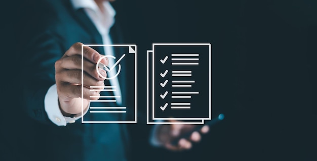 business performance checklist business personnel conduct online checklist surveys using smartphones and fill out digital form checklist
