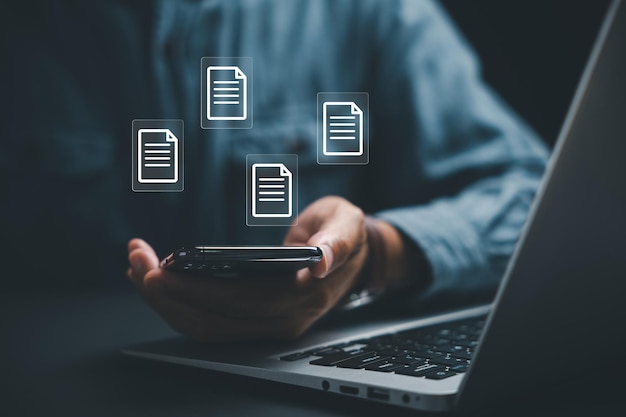 business professional taking charge of his files and documents through a mobile document management system