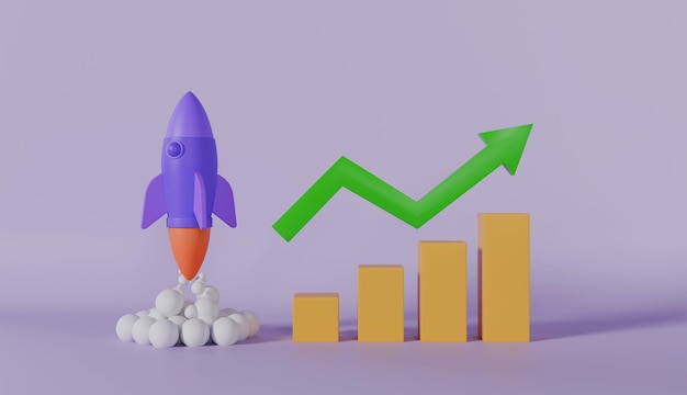 Business startup concept and rocket symbol on pastel color background