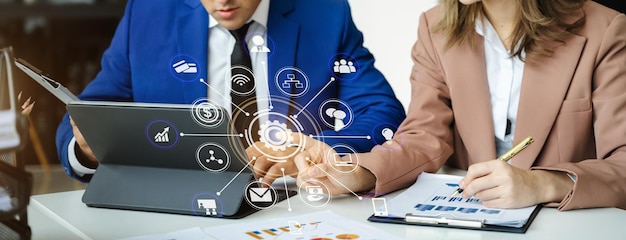 Business team creative businesspeople coworker in office Meeting Presentation for analysis graph company financial People Work in Business Office