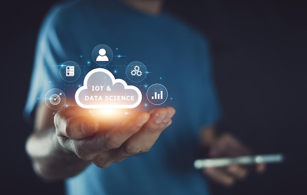Businessman and cloud computing data science IOT technology of AI Artificial Intelligence innovation network global on internet